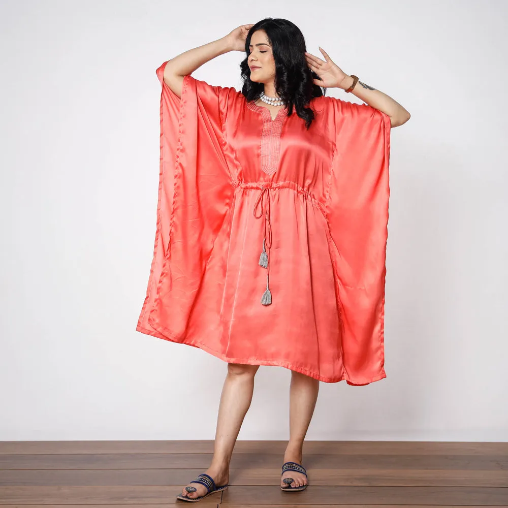 Salmon Pink Modal Silk Kaftan Dress (Medium)