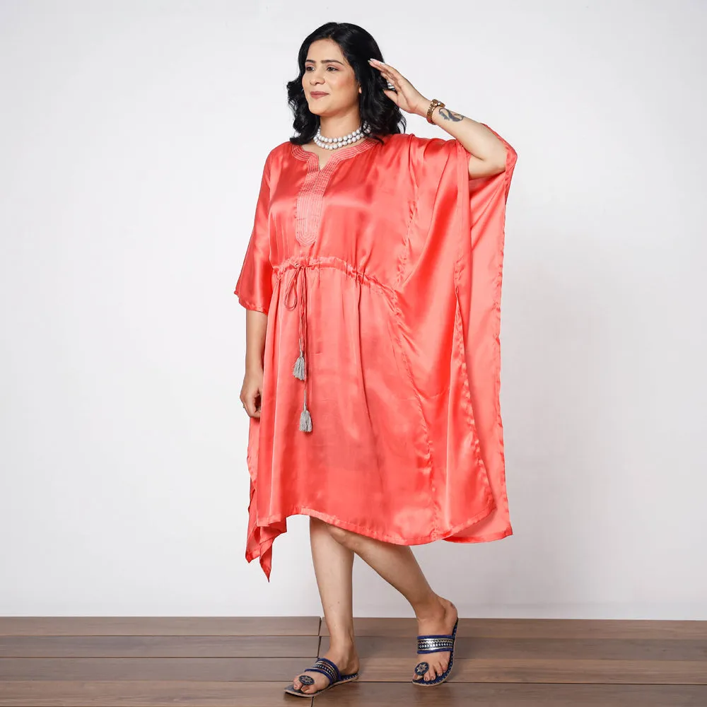 Salmon Pink Modal Silk Kaftan Dress (Medium)