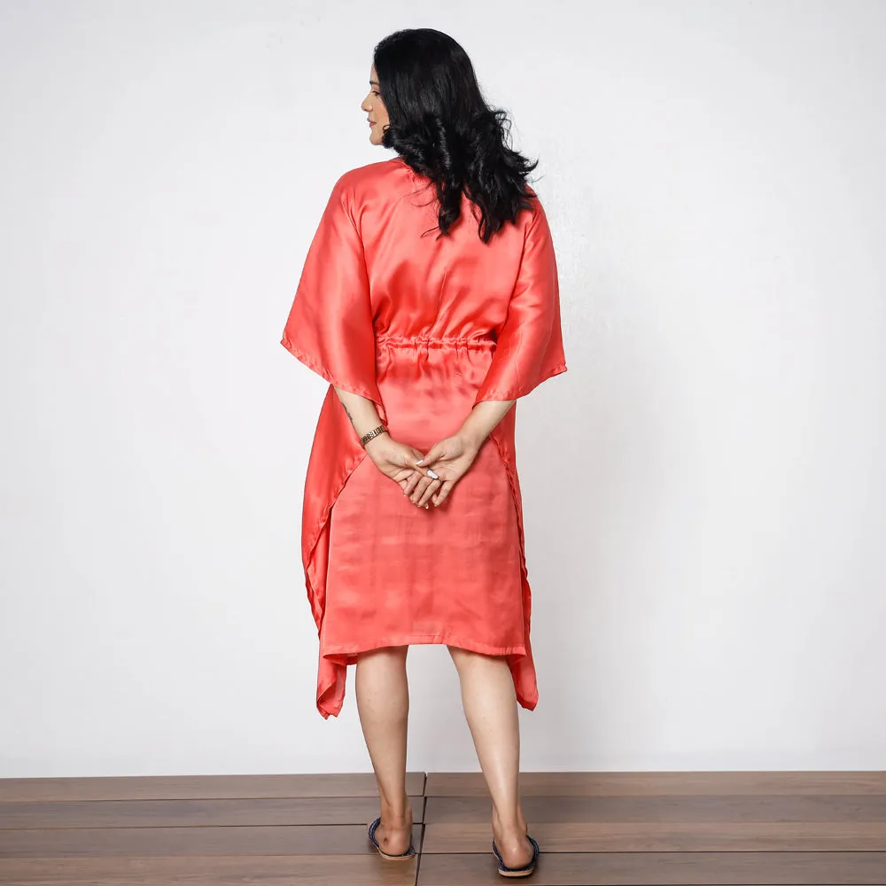 Salmon Pink Modal Silk Kaftan Dress (Medium)