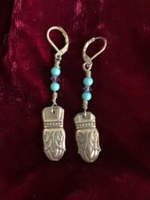 Silver dangle earrings with turquoise beads