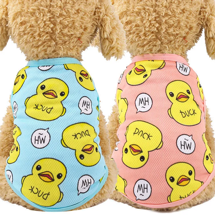 Spring And Summer New Dog Pet Cat Clothes Large Yellow Duck Vest Mesh Pet Supplies