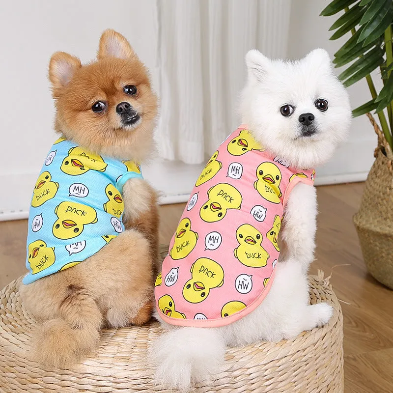 Spring And Summer New Dog Pet Cat Clothes Large Yellow Duck Vest Mesh Pet Supplies