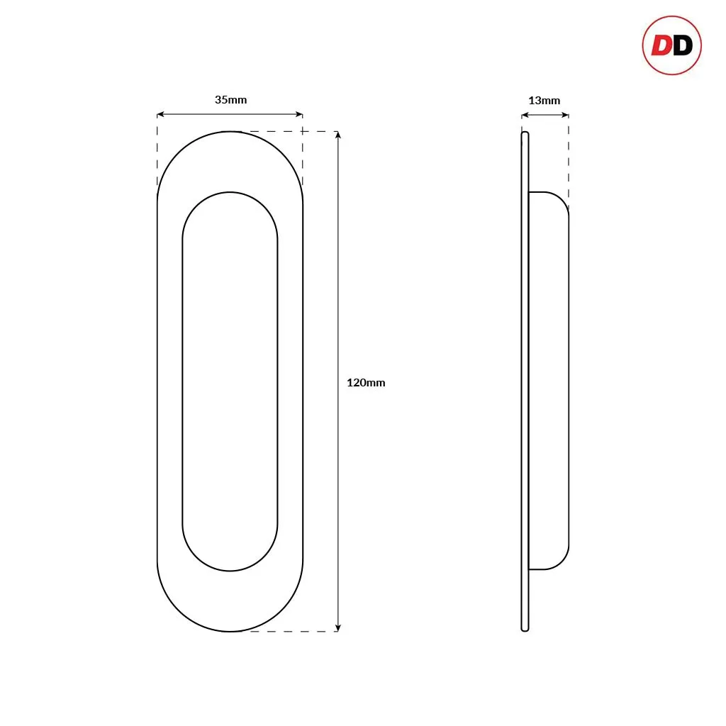 Three Pairs of Burbank 120mm Sliding Door Oval Flush Pulls - Satin Stainless Steel