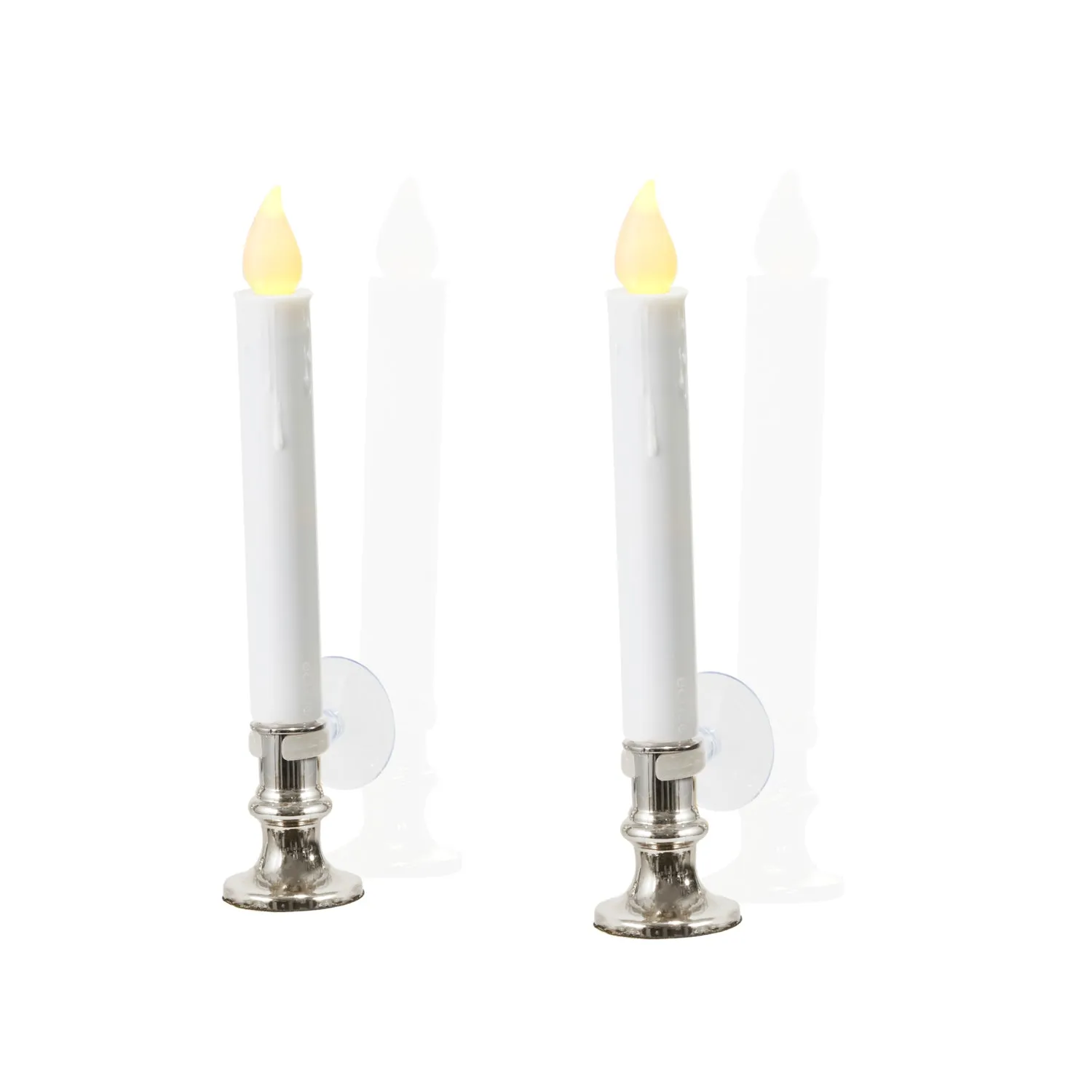 White 7" Flameless Resin Taper Candles with Silver Bases, Set of 8