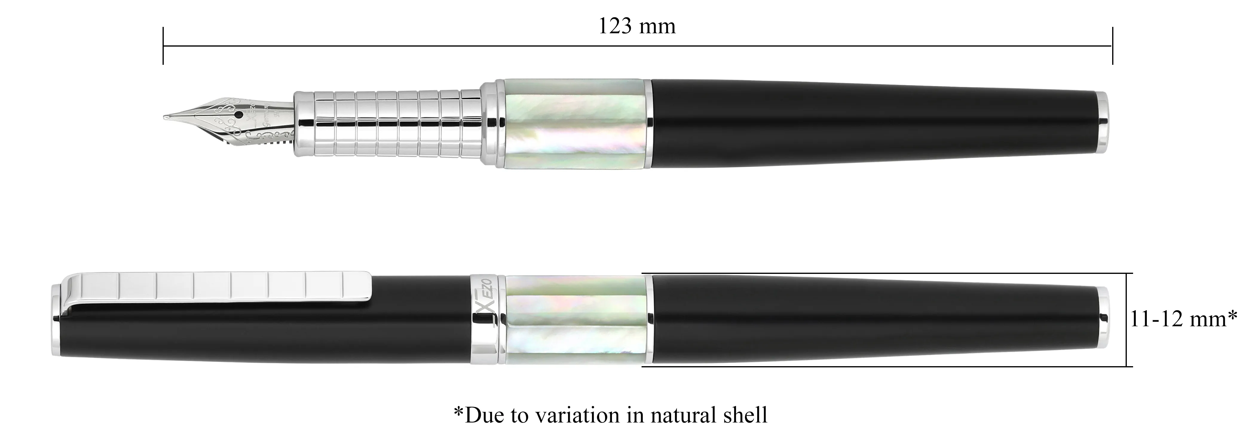 Xezo Speed Master™ Black Brass Fountain Pen (Medium Nib) - With White Mother of Pearl