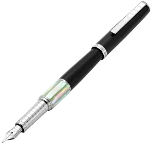 Xezo Speed Master™ Black Brass Fountain Pen (Medium Nib) - With White Mother of Pearl