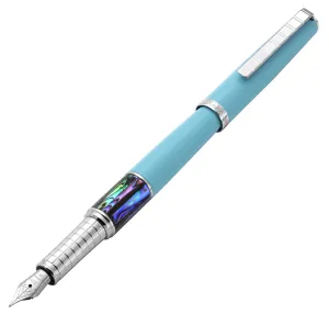 Xezo Speed Master™ Sky Blue Brass Fountain Pen (Exta Fine Nib) - With Paua Abalone