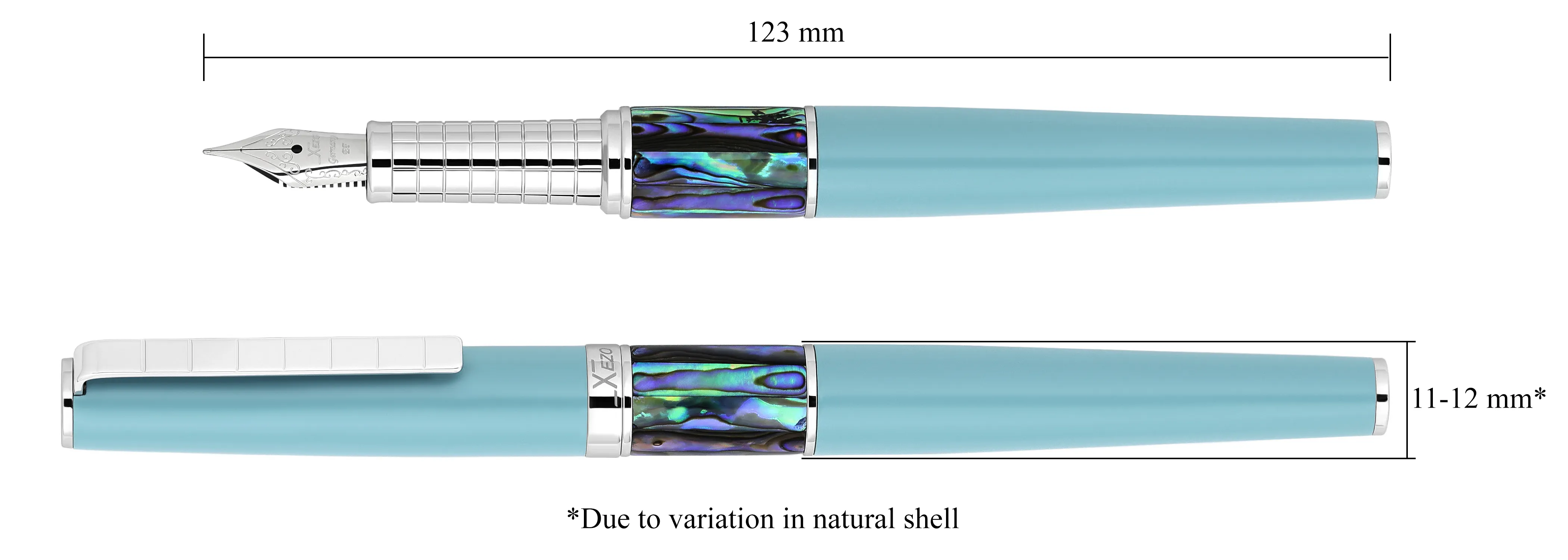 Xezo Speed Master™ Sky Blue Brass Fountain Pen (Exta Fine Nib) - With Paua Abalone