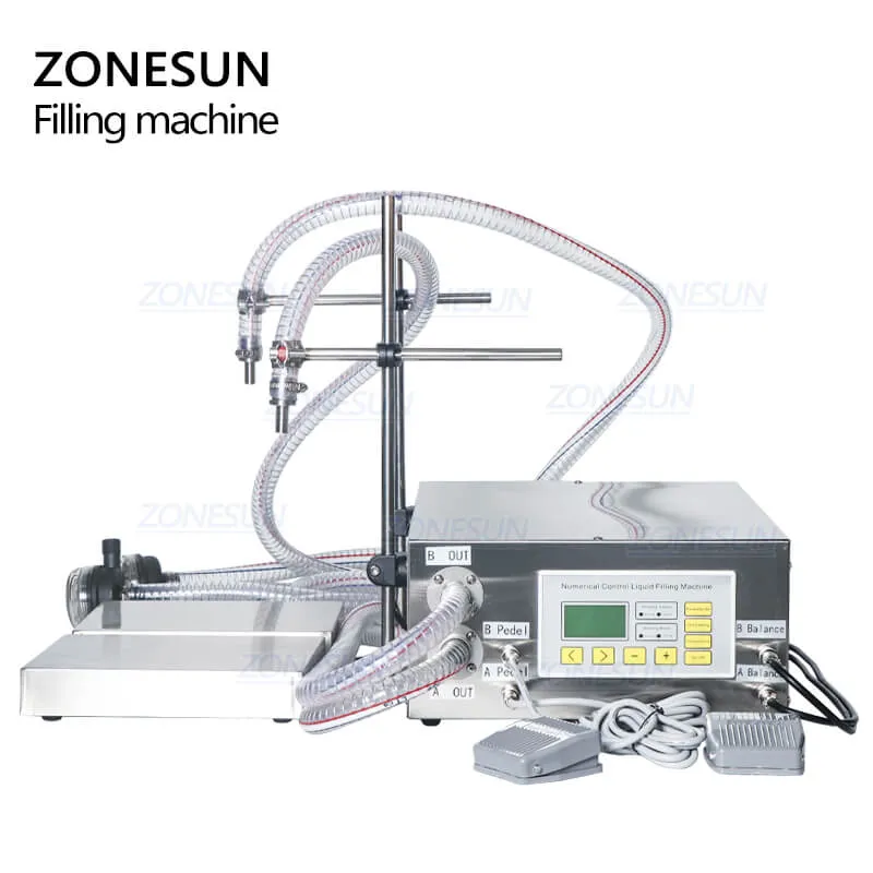 ZONESUN ZS-DP622W Double Nozzles Diaphragm Pump Cooking Oil Shampoo Liquid Glass Bottle Filling Weighing Machine