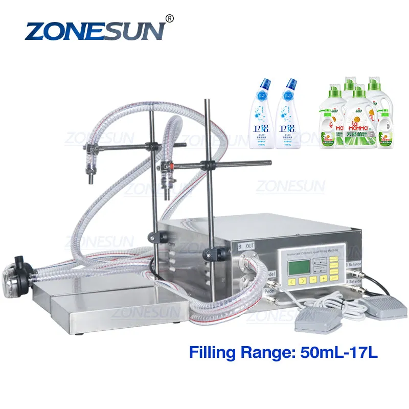 ZONESUN ZS-DP622W Double Nozzles Diaphragm Pump Cooking Oil Shampoo Liquid Glass Bottle Filling Weighing Machine